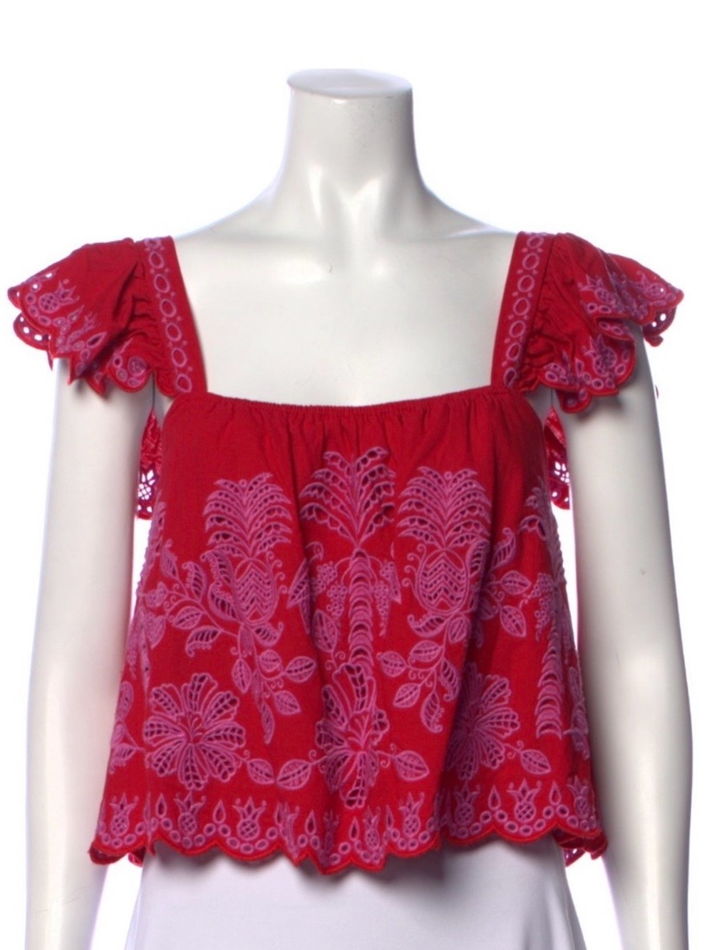 FARM Rio Bright Red Tank Top with Pink Embroidery